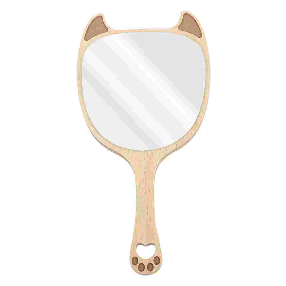 

Wooden Handle Vanity Mirror Makeup Light Simple Portable Room Girl Holding