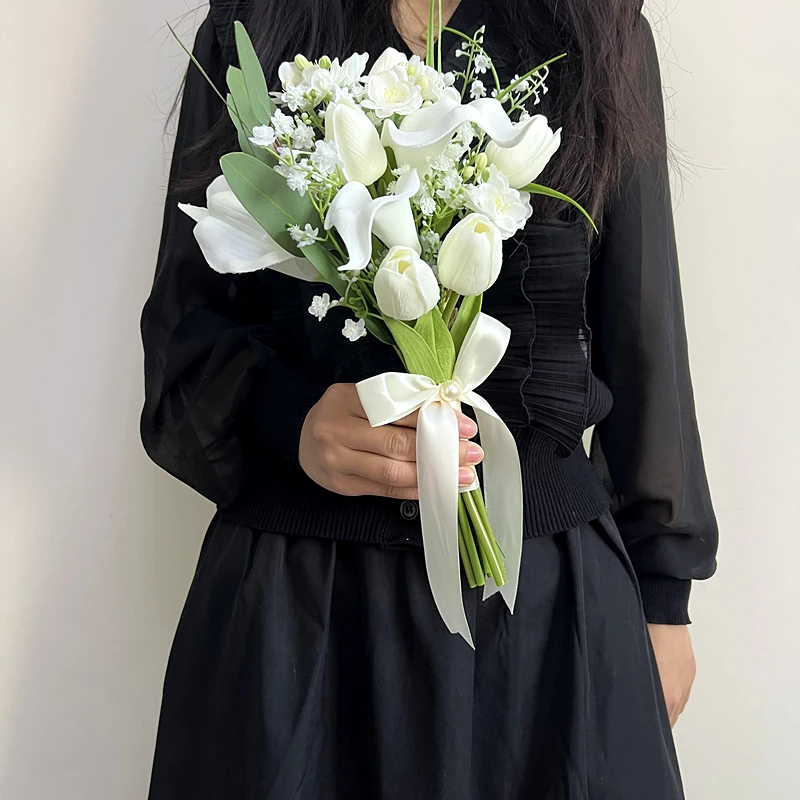 Wedding Bouquet Bride Bridesmaid Accessories Silk Ribbon Artificial Flower Calla Holding Flowers Bride Mariage Bouquet Decoratio wedding bouquets wedding flower decoration