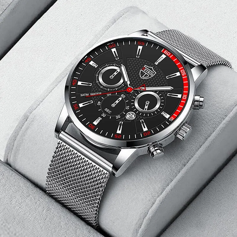 Men's Fashion Sports Business Casual Quartz Wrist Watch Luxury Silvery Mesh Belt Watch