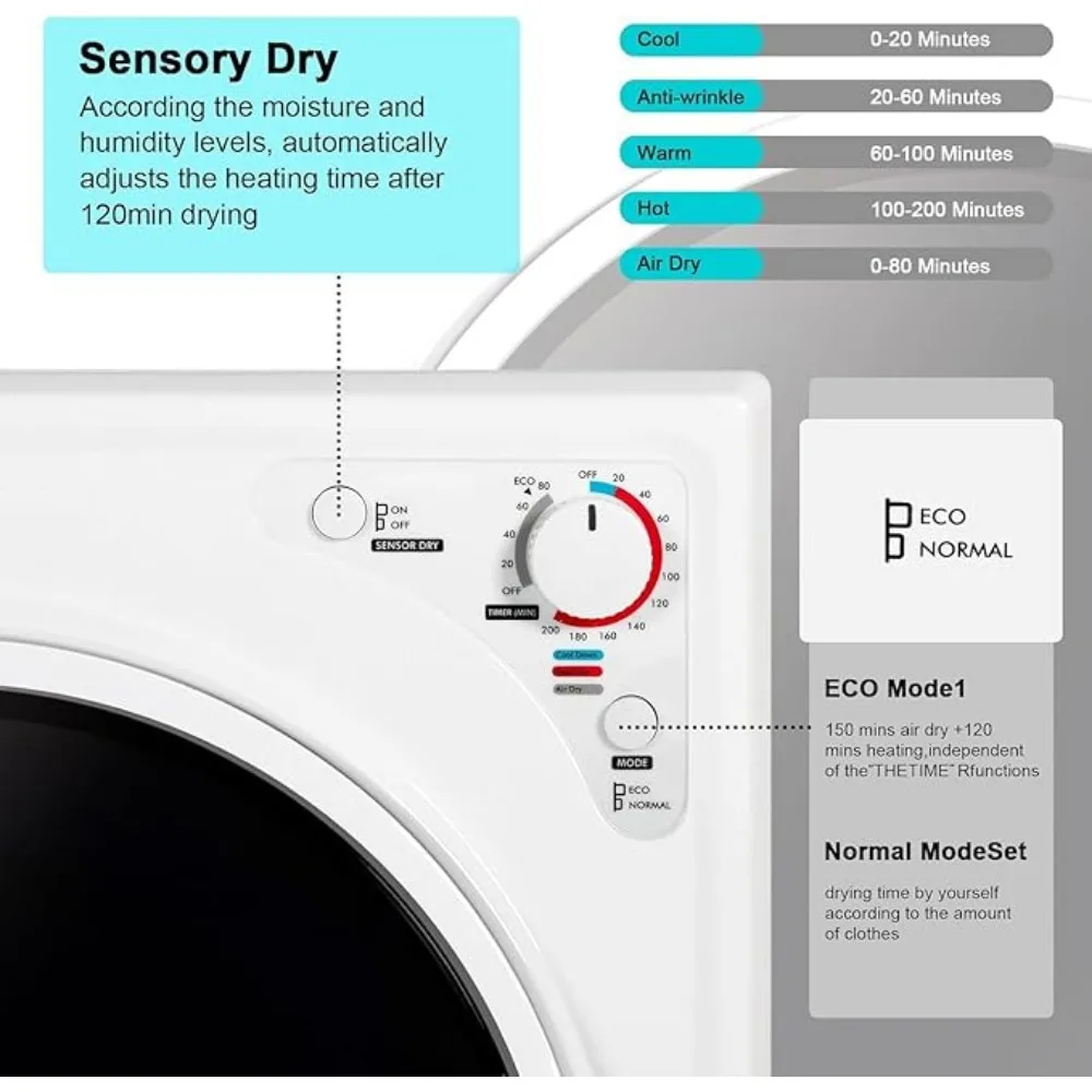 Clothes Dryer Stainless Steel Inner Tub Electric Dryer Machine 4 Modes Compact Cloth