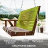 Upgraded Wooden Porch Swing 3-Seater, 5 FT Outdoor Patio Swing Bench with Cupholders, Hanging Chains, Swing Chair Bench 6