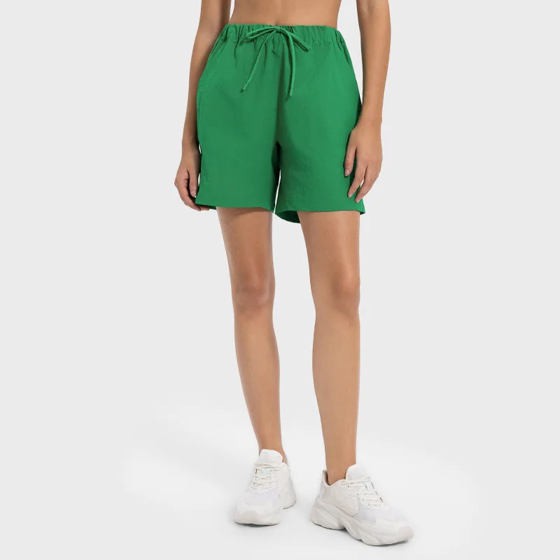 Mermaid Curve Summer Cool-feeling Waterproof Breathable Yoga Shorts Drawstring Elastic Waist Simple Sports Three-point Pants
