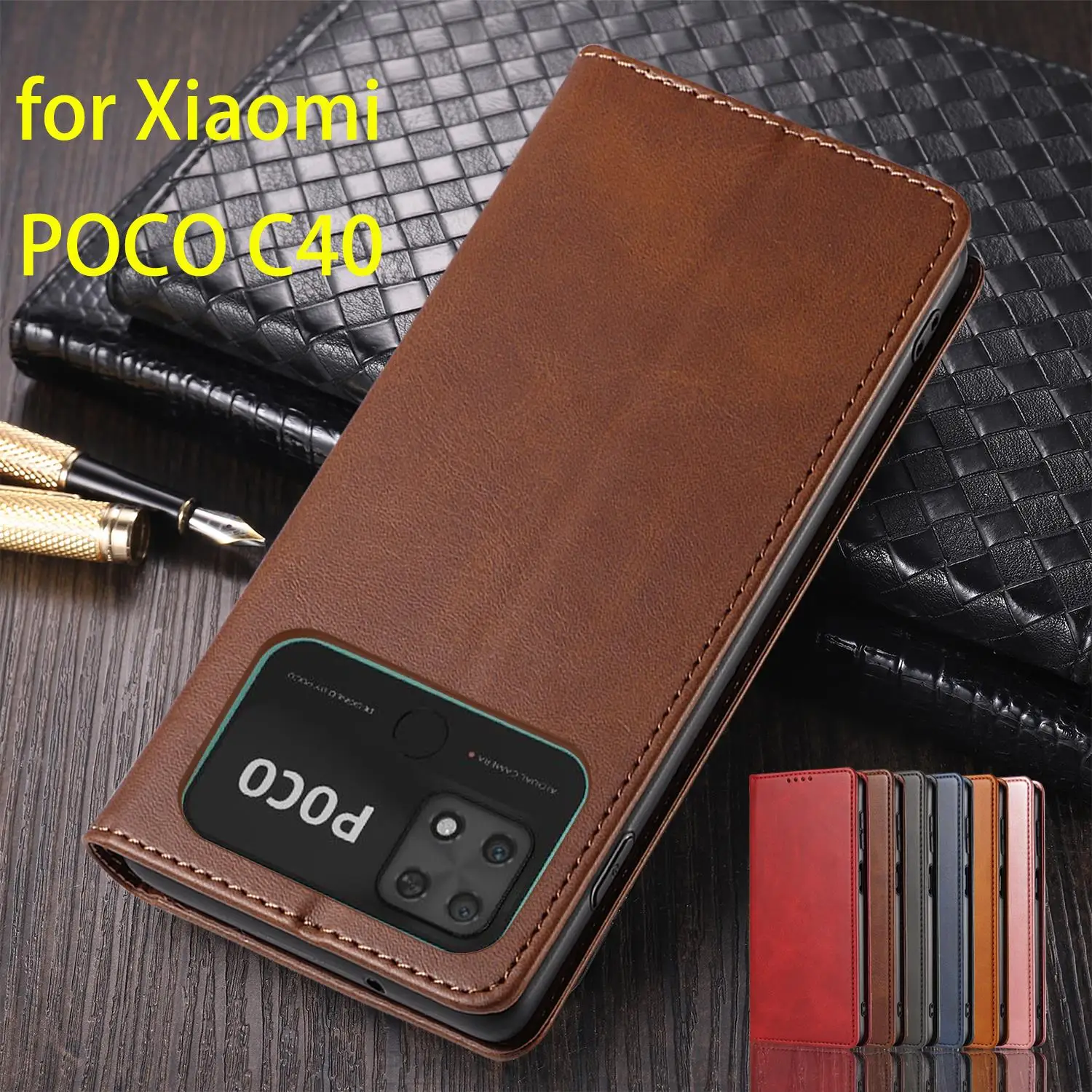 

Магнитный чехол, кожаный чехол для Xiaomi POCOPHONE POCO C40, флип-чехол, держатель для карт, кобура, бумажник, чехлы, Coque