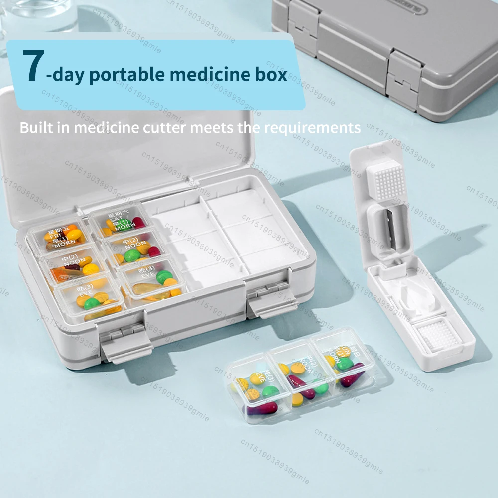 7 Day Weekly Pill Box Large Daily Pill Cases Pills Container with Dispenser and Grinder Medicine Storage Vitamin Organizer