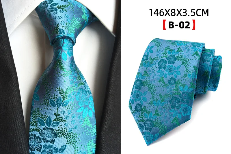 Herren-Krawatte, 8 cm, blau, grün, floral, kariert, Business-Krawatte, Herren, klassisch, Alltagskleidung, Jacquard-gewebte Krawatte für Hochzeit, Party, Geschenk – Detail 5