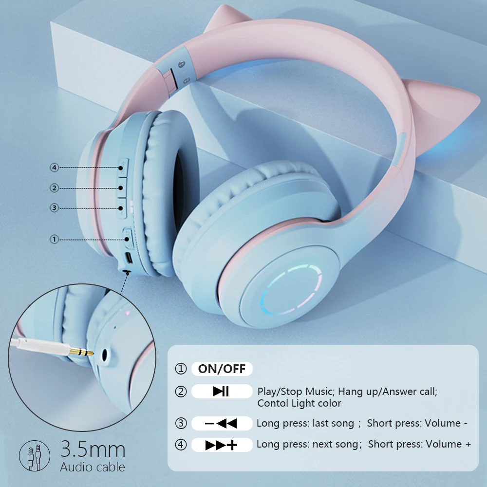 Headphone Bluetooth Nirkabel Headphone Telinga Kucing Warna