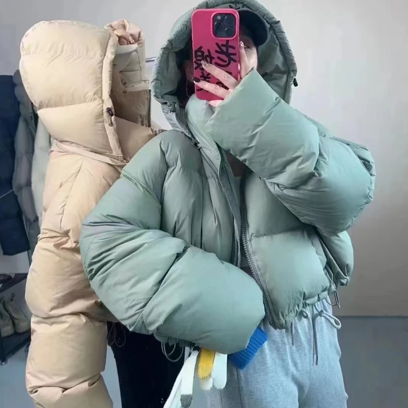 

Short Down Jacket Women Standing Collar Autumn Fashion with Warm Puffer Thick White Duck Coats G907