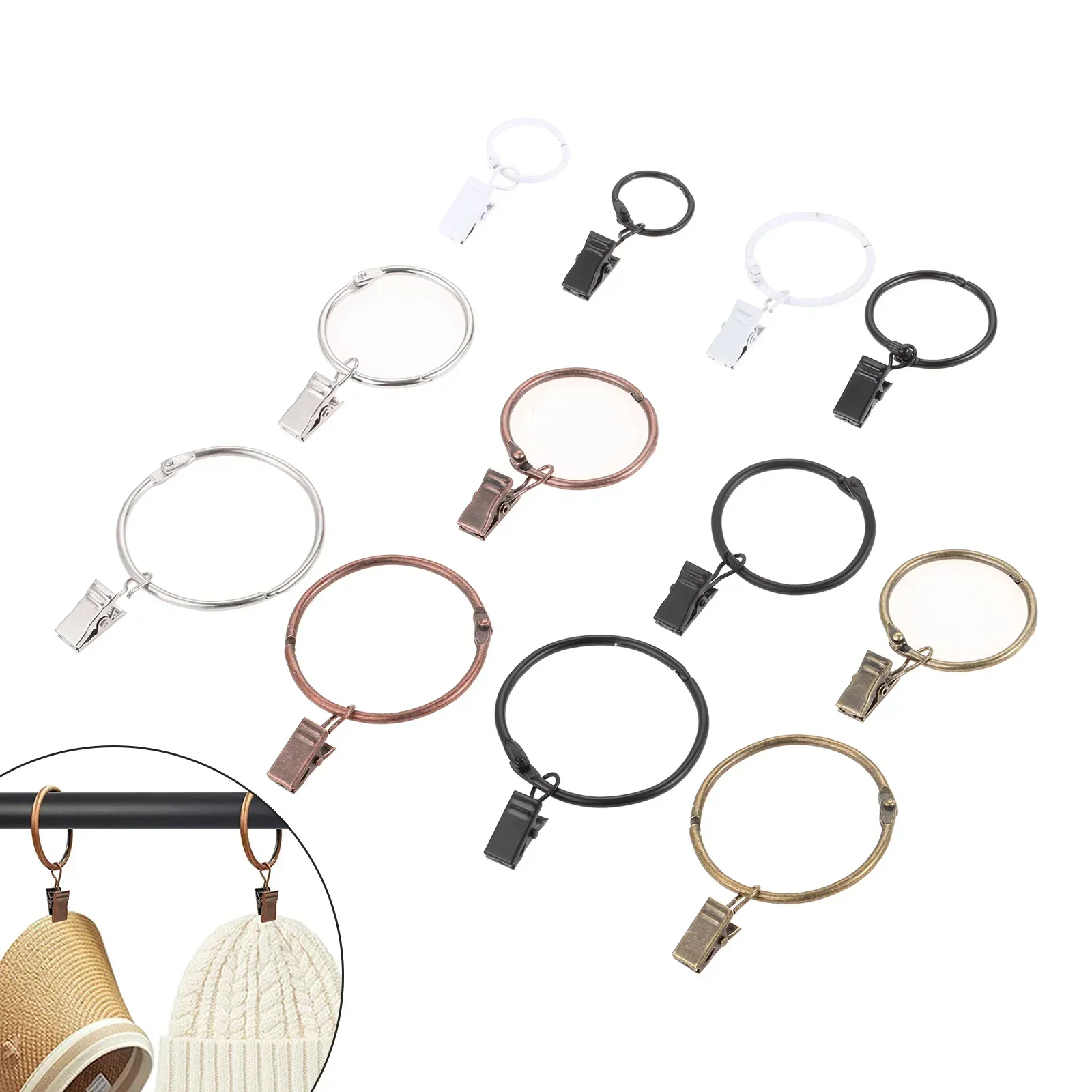 Curtain Clips Curtain Accessories Curtain Hooks 10pcs Metal Curtain Rings With Clips 4 Sizes