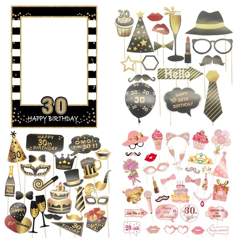 30 40 50 60 Year Birthday Handheld Photo Booth Props Adult 30th 40th Anniversary Happy Birthday Party Decor Photography Props party photo props