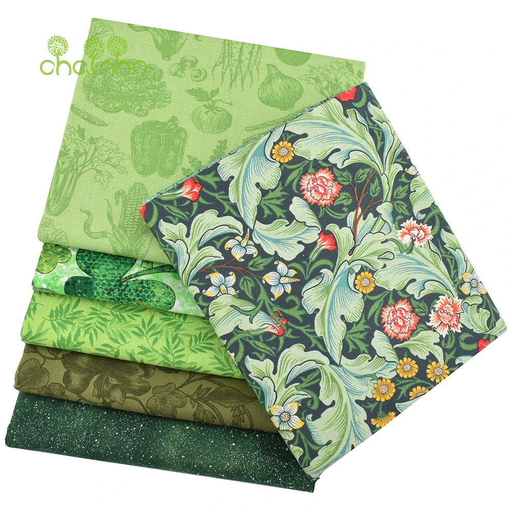 Chainho,Green Floral Series Printed Plain Cotton Fabric,Patchwork Cloth,DIY Quilting Sewing Craft,Cushion,Bags Handmade Material