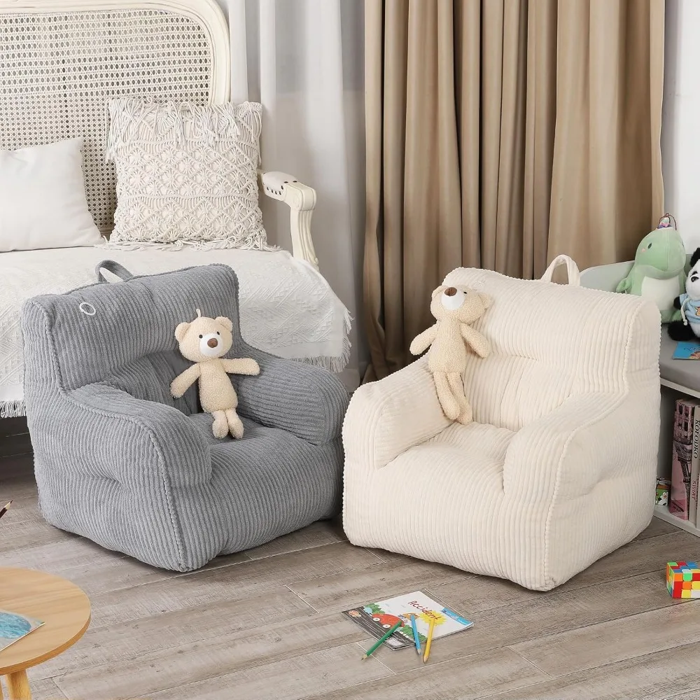 Kids Bean Bag Chair with a Plush Bear, Comfy Toddler Chair for Boys and Girls, Grey 6