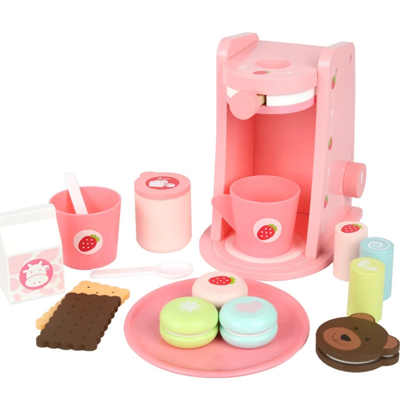 

2023 Hot-Kids Wooden Pretend Play Sets Pretend Maker Coffee Machine Game Play House Toys Simulation Kitchen Educational Toy