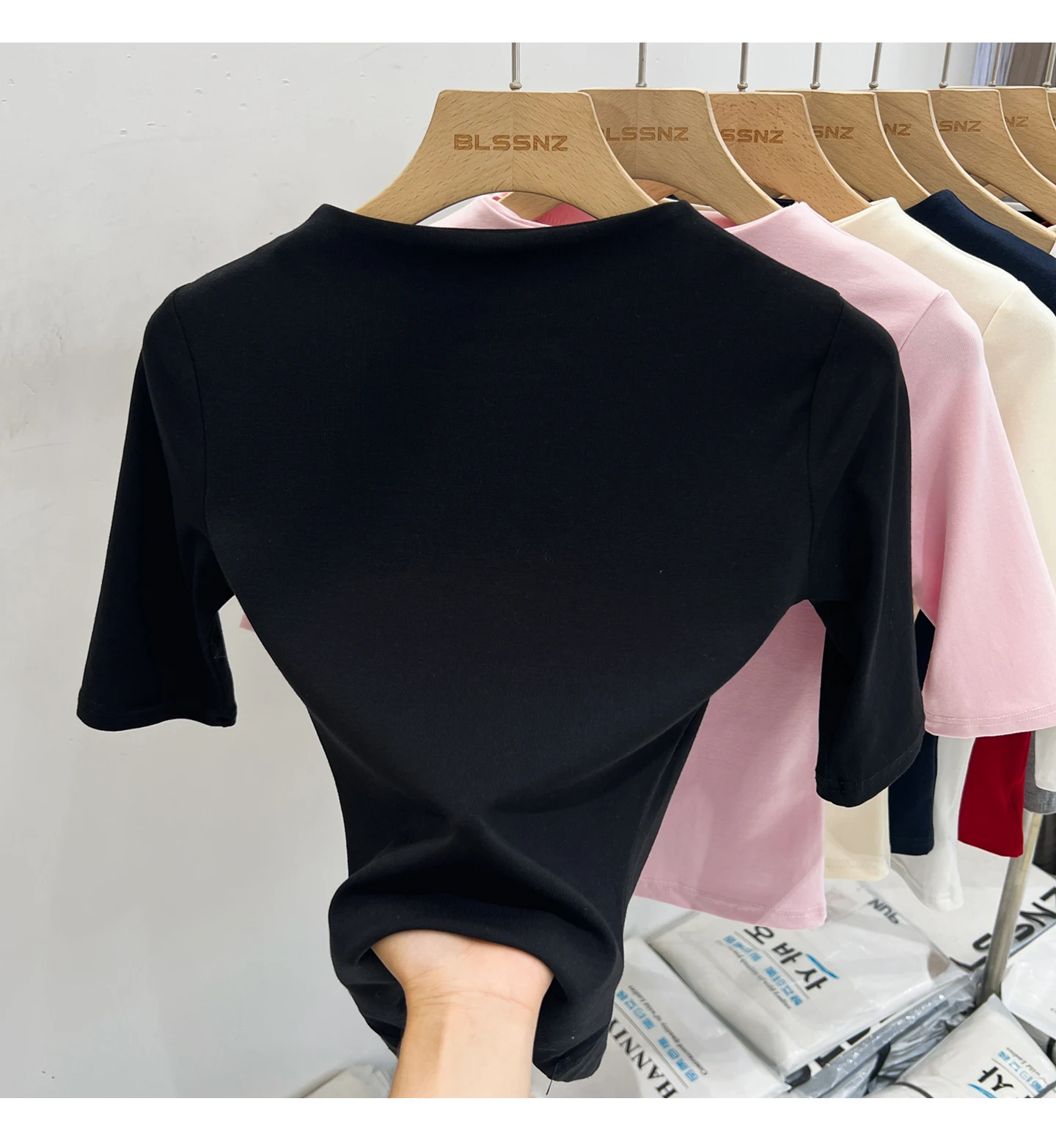 Zjaiss Sommer Damen T-Shirt Aprikose Stehkragen Kurzarm 2026 Frühling Minimalistisches Lässiges Vielseitiges Oberteil Einfarbiges Schlankes T-Shirt – Detail 23