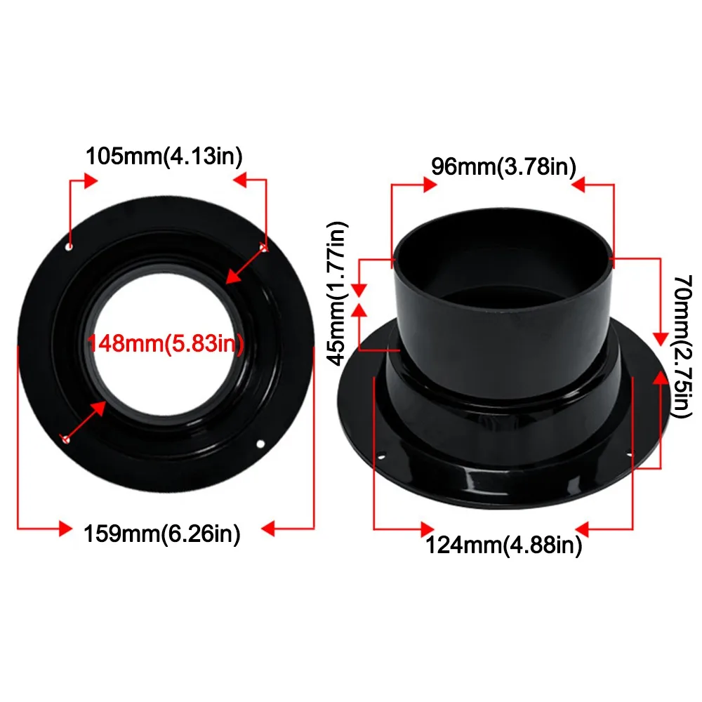 Black ABS Bevel Flange Adapter for Air Ventilation Hoses (50-160mm)