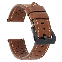 Vintage Brown Genuine Leather Strap - Universal Breathable Cowhide Sports Wristwatch Band, Unisex - 22mm (Light brown)