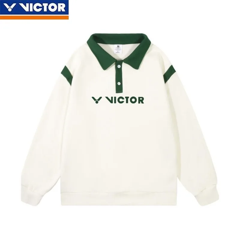 VICTOR Autumn Winter Men's Women's Loose Badminton Jersey Long-sleeved Half-button Sports Casual Fashion Versatile Sweater