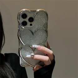 Glitter 3D Love Heart Phone Case - Stylish Cute Soft Cover - iPhone 11 (Clear Silver)