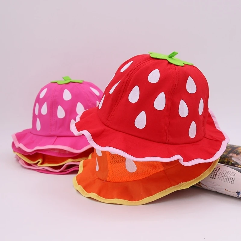 

Girls Hat Fashion Bucket s Cute Mesh Sun Cap Dot Infant Caps Strawberry Toddler Beanies Summer Baby