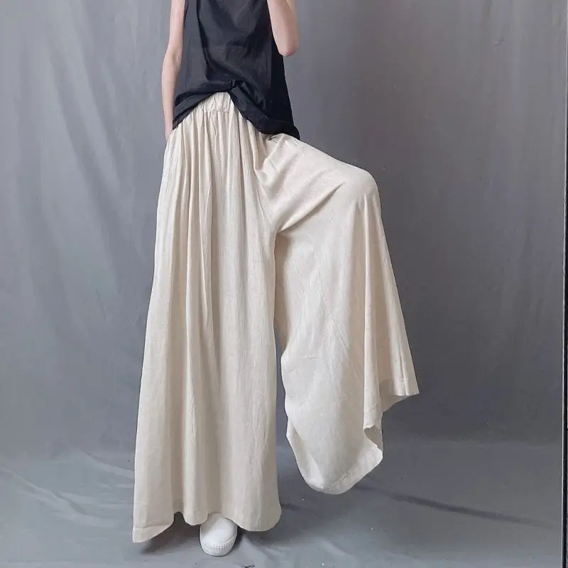 

Arts Style New Arrival Summer Women Elastic Waist Cotton Ankle-length Pants Casual Loose High Waist Wide Leg Pants P388
