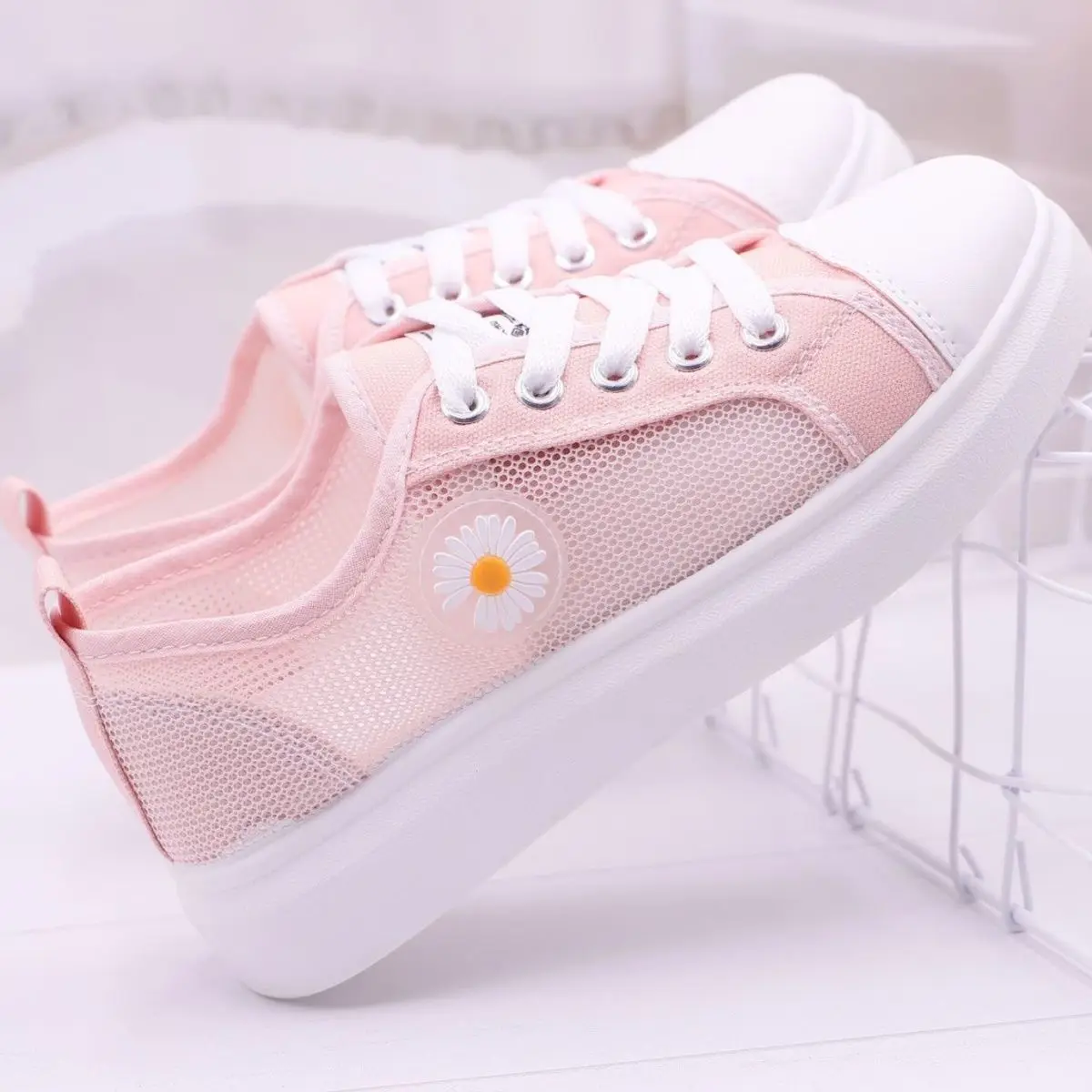 Women Vulcanized Shoes New Tennis Sports Summer Mesh Breathable Lace Walking Fitness Thick Soled Women Sports Shoes