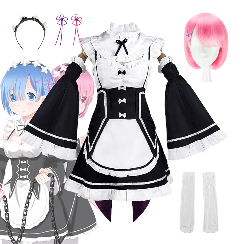 

Anime Re:Zero Ram/Rem Cosplay Costume Re:Zero Kara Hajimeru Isekai Seikatsu Halloween Cosplay Maid Outfit Uniform Suit