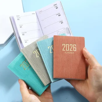 A7 2026 Libro di pianificazione inglese Mini libro di programma giornaliero tascabile portatile 60 fogli Agenda di diario di calendario settimanale sottile da 120 pagine
