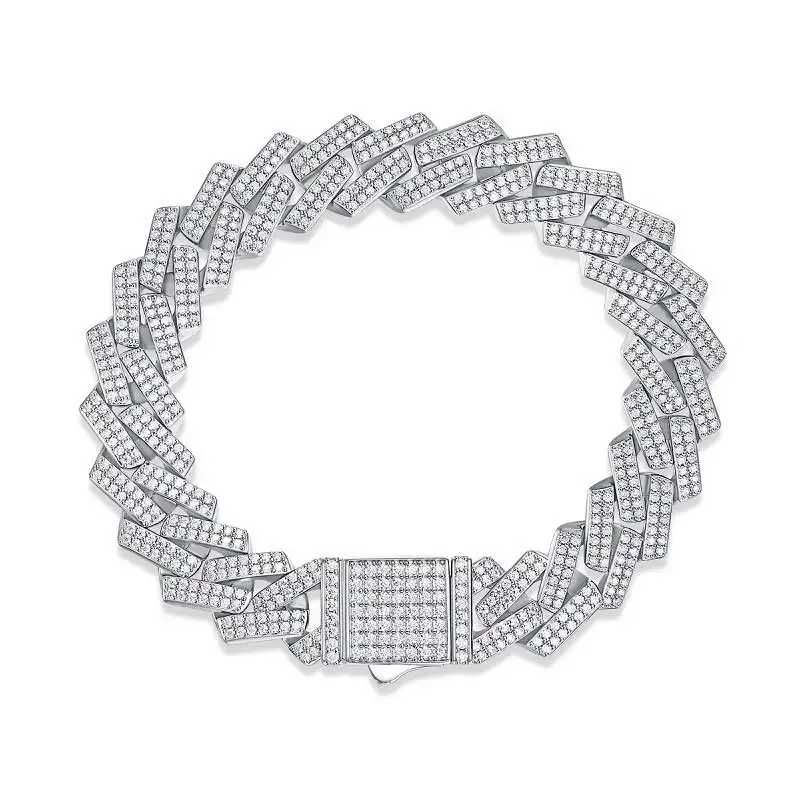 

S925 Silver Moissanite Bracelet New Cuban Men Women's Jewelry Spot Fashion Personalized Gift Making Kit Charming Personality