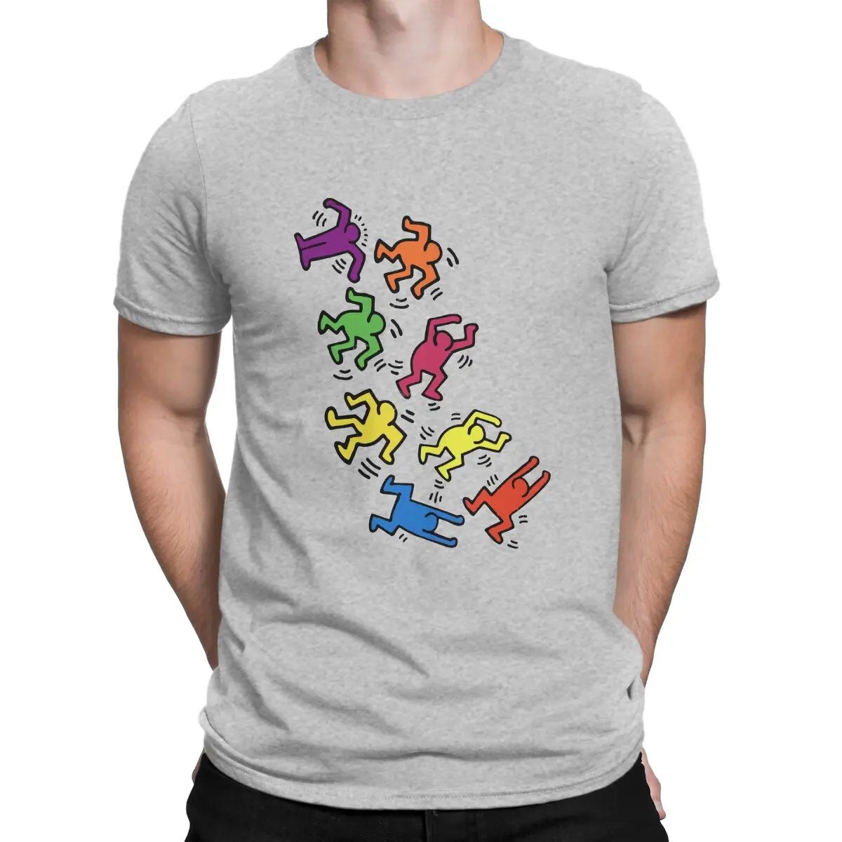 Haring Dance Man Cartoon T-Shirt - 100% Cotton, Short Sleeve, O Neck, Humor Design
