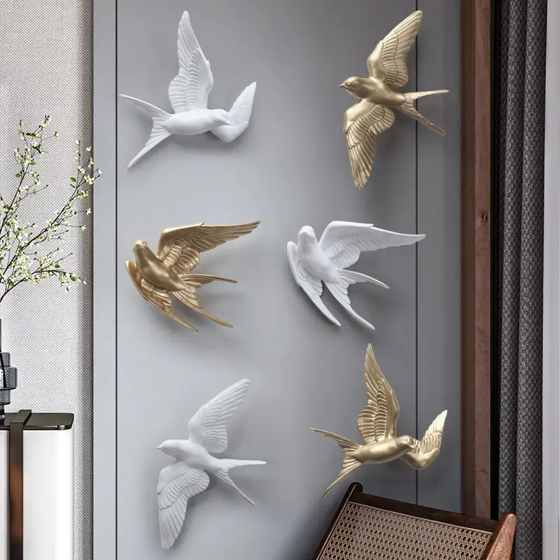 Nordic 3D Resin Bird Wall Hanging Swallow Decoration Items Home Room Background Wall Accessories Restaurant Cafe Stickers
