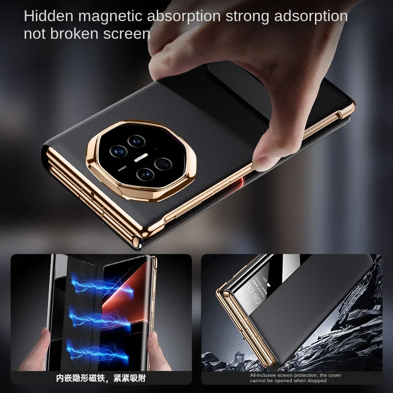Premium Metal Lens All-Inclusive Smart Plating Frame with Foldable Stand and Anti-Fingerprint Leather Protection
