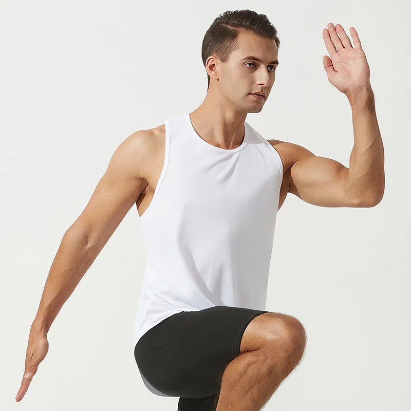 Summer Men&s Sports Fitness Training Vest Basketball Running Quick-drying Casual Sleeveless Solid Color Waistcoat Gy