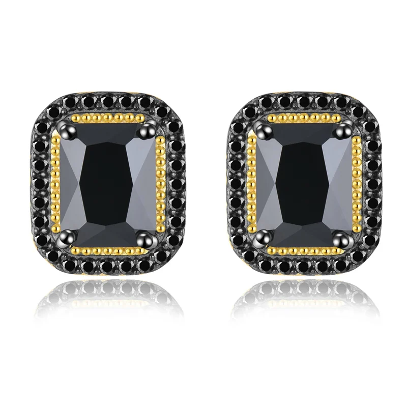 

Natural Black Spinel Sterling Silver Yellow Gold Plated Stud Earring 5.8 Carats Genuine Gemstone Classic Unisex Origianl Design