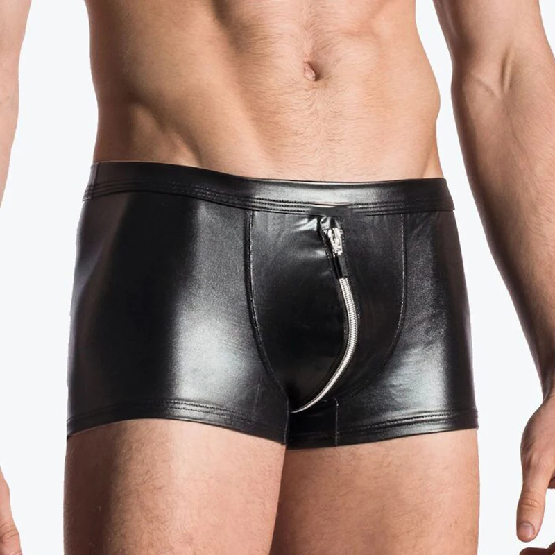 Suit Sexy Faux Leather Short Sleeve Tee T-shirt Tops Sex Gay Men Fetish Wear Undershirts Clubwear Costumes Party Clothing Shorts