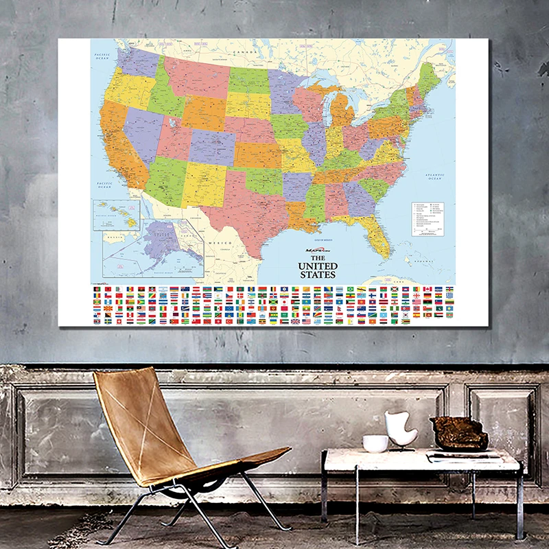 

84*59cm The United State Map Wall Unframed Map Canvas Painting Art Poster and Prints Living Room Home Decor School Supplies