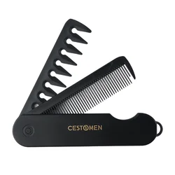 CESTOMEN Multifunctional Portable Folding Wide Tooth Hair and Beard Styling Comb (2 Comb With Logo)