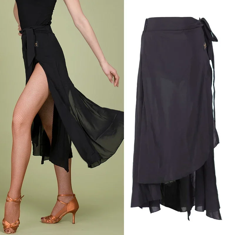 

New Latin Dance Skirt For Women Floating Yarn Asymmetrical Skirt Practice Clothes National Standard Latin Dance Costumes DN9646