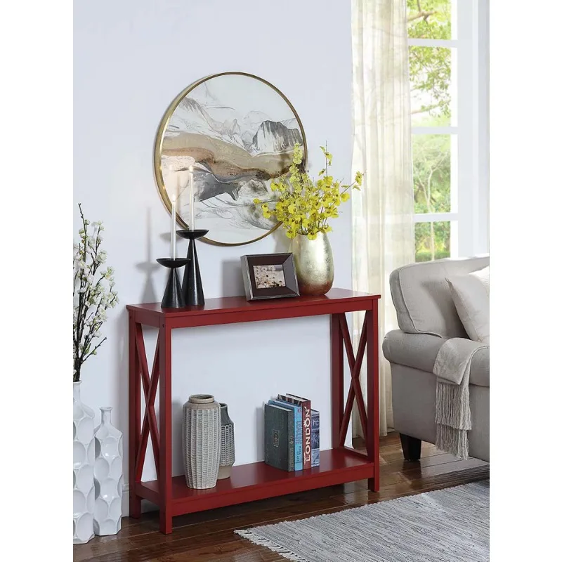 

Convenience Concepts Oxford Console Table with Shelf, Cranberry Red