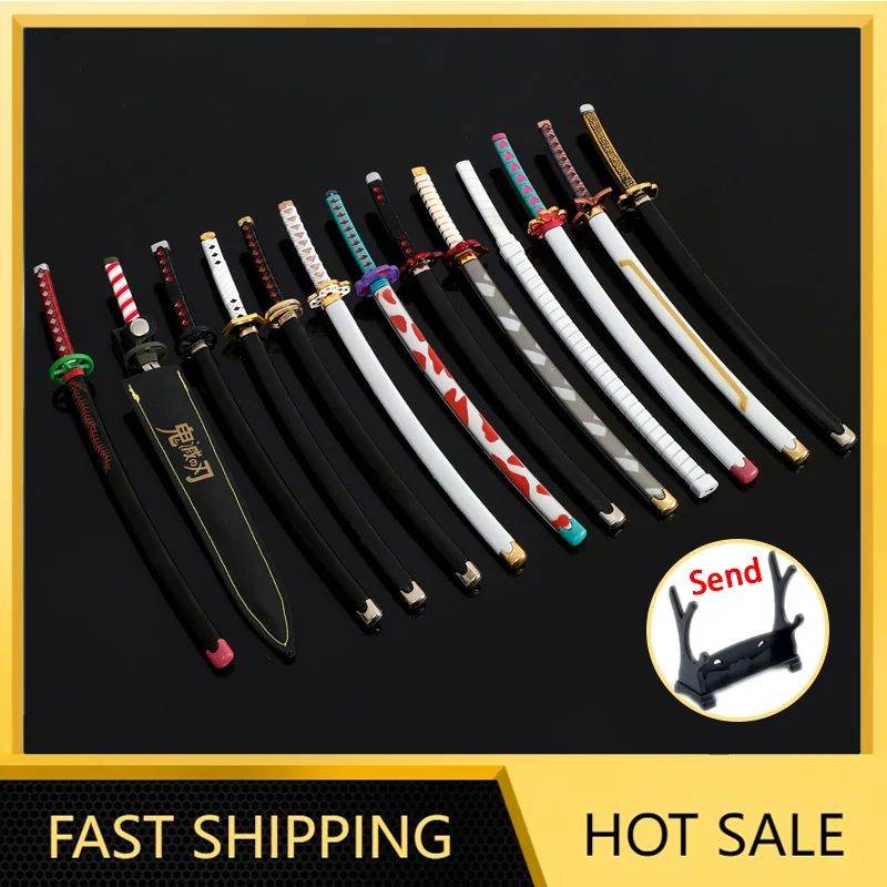 Demon Slayer Katana 25cm with Display Stand Metal Model Collection Nichirin Sword Inosuke Anmie Peripherals Obanai Knife Mitsuri cosplay sword cosplay prop laser sword cosplay toy