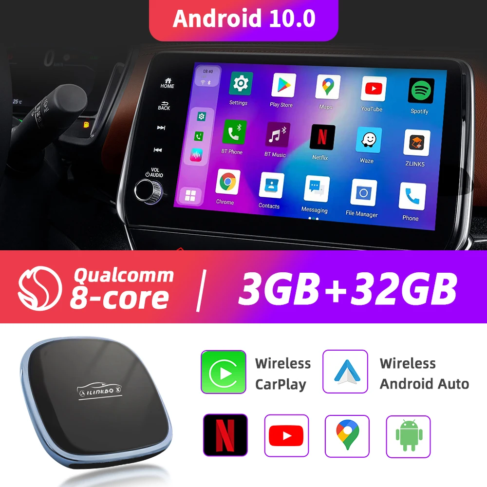 CarPlay Wireless Android Auto Netflix Iptv Android Ai Box 10.0 Youtube