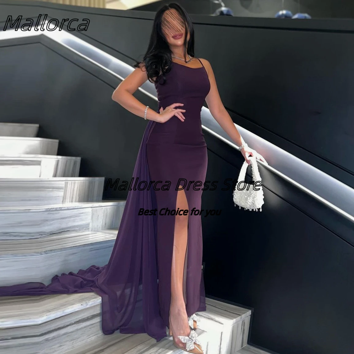 

Mallorca Sexy Backless Mermaid Prom Dresses Long Sweep Train Bridesmaid Dress for Wedding Party Spaghetti Straps Evening Gowns