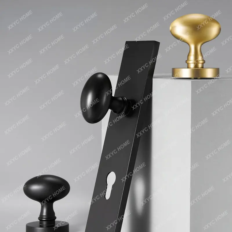 

Brass Door Lock Set Modern Egg Shaped Knob Long Plate Interior Bedroom Bathroom Double Wood Door Lever Set Dummy Handles