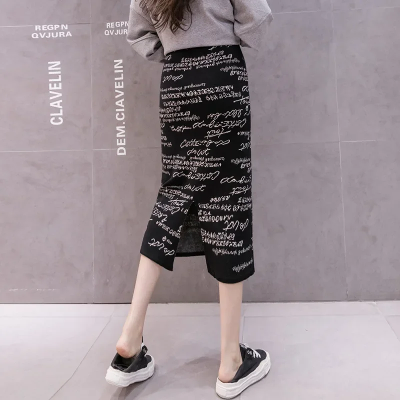 Maternity Knitted High Waist Midi Skirt Belly Support Autumn Winter Half-length Wrap-around Knee-length One-step Skirt