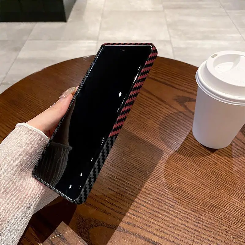 Premium Fiber Stripe Leather Back Cover with Shockproof Bumper