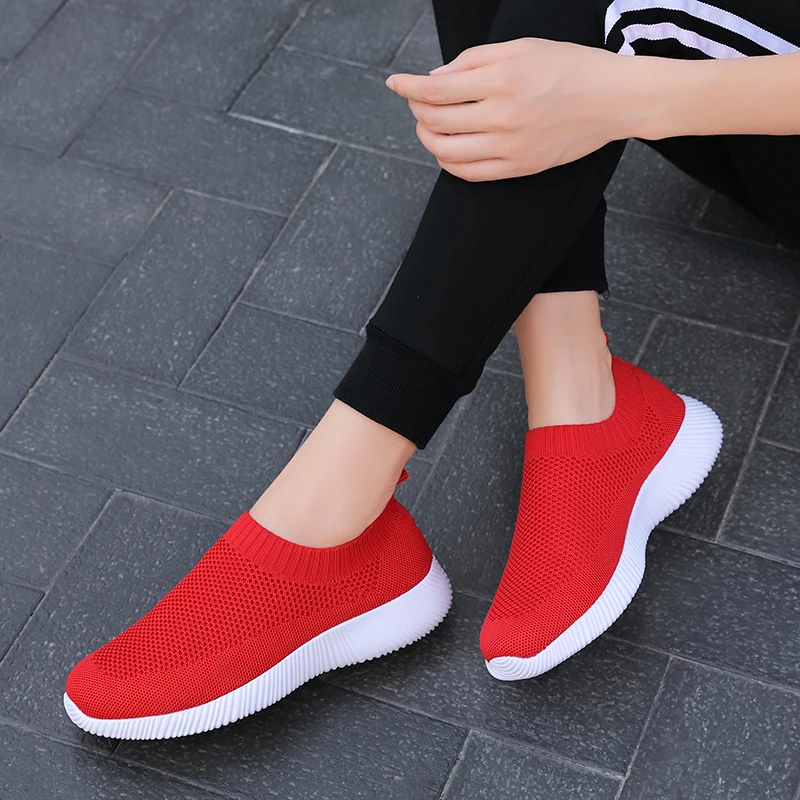 Moipheng Spring Women Sneakers Shoes Flats Sock Sneakers Women Summer Slip on Flats Shoes Plus Size Walking Loafers