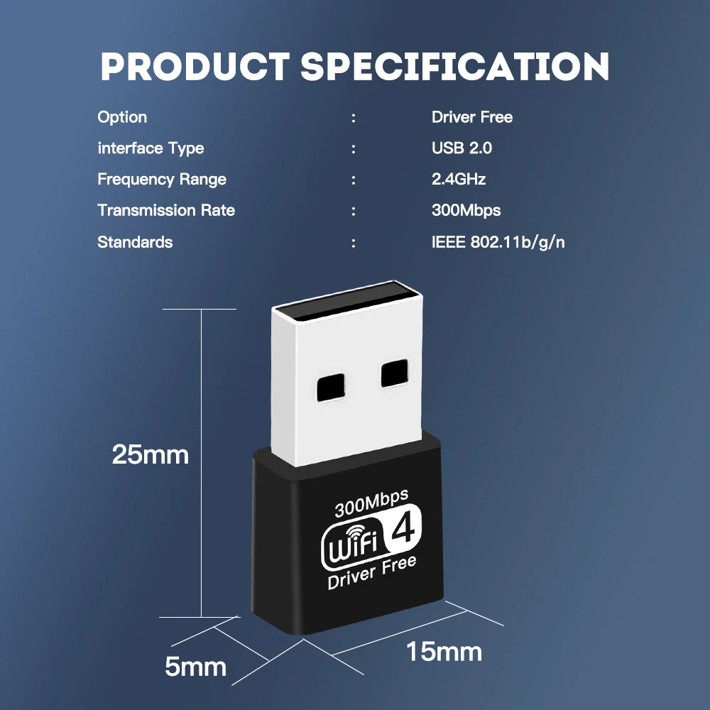 300Mbps USB WiFi 어댑터 USB 2.0 미니 WiFi 동글 무선 네트워크 카드 PC 노트북 데스크탑용 Win7/10/11용