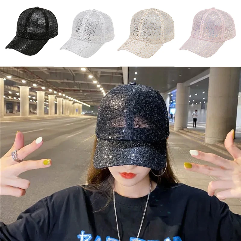 

Summer Sequins Lace Mesh Baseball Cap Outdoor Men Women Breathable Snapback Cap Female Male Visors Sunhat Adjustable Hip-hop Hat