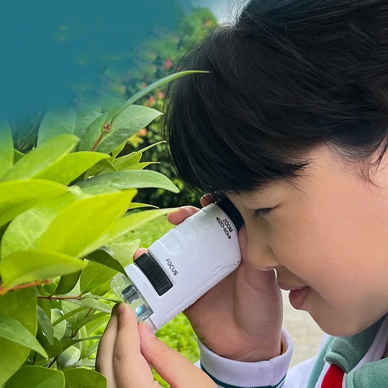 Kid Science Experiment Pocket Microscope Toy Kit 60-120x Educational Mini Handheld Microscope with Light Children Toys Gift