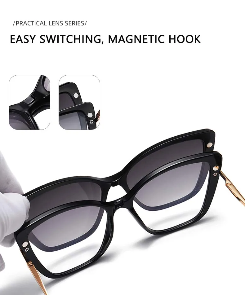 54556 TR90 Cat Eye Magnetische Polarisierte Anti-Blaulicht Brillengestell Männer Frauen Quadratische Große Rahmenbrille UV400 – Detail 9