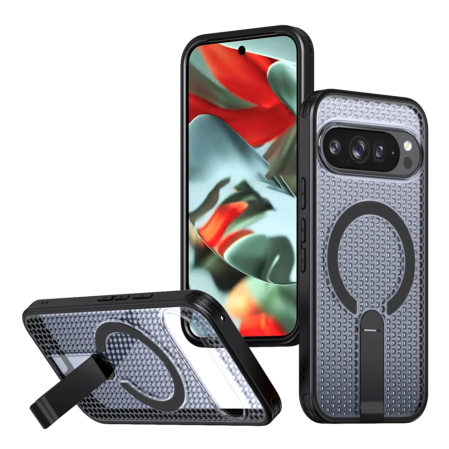 Transparent Particle Heat Dissipation Magnetic Phone Case with PC Board Bracket