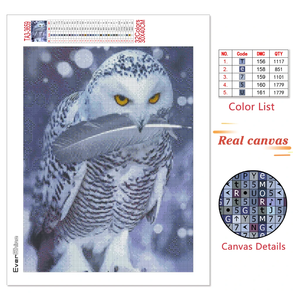 EverShine Diamond Painting Full Square Owl Cross Stitch Diamond Mosaic Animal Bead Embroidery Picture Rhinestone Wall Decoration